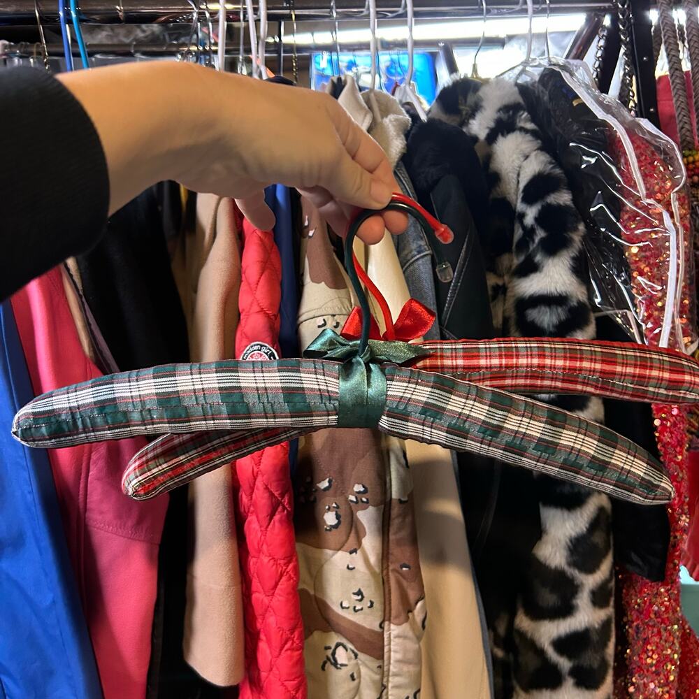 Set of 2 Vintage Padded Plaid Christmas Theme Hangers Adult Size